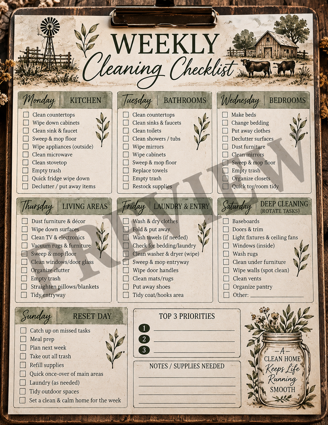 Weekly Cleaning Checklist