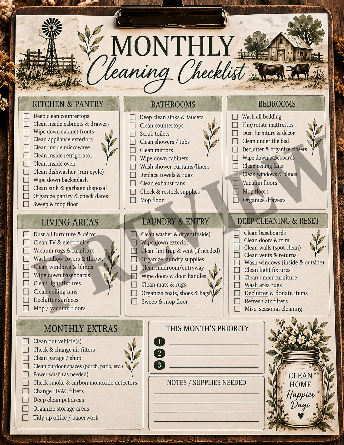 Monthly Cleaning Checklist